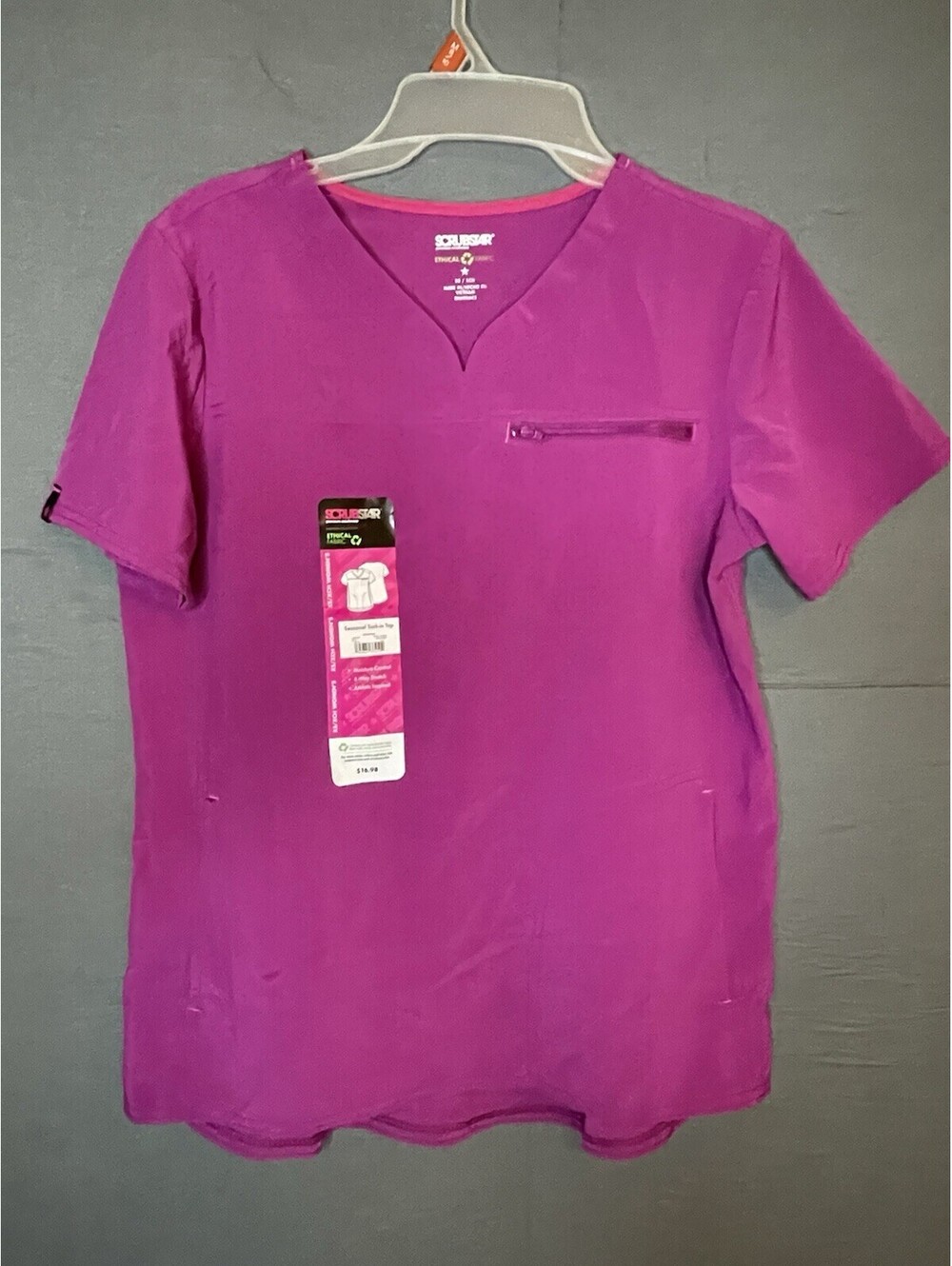 Scrubstar Premium Ethical Fabric Scrub Top XS Violet Charm Tuck In V-Neck NWT